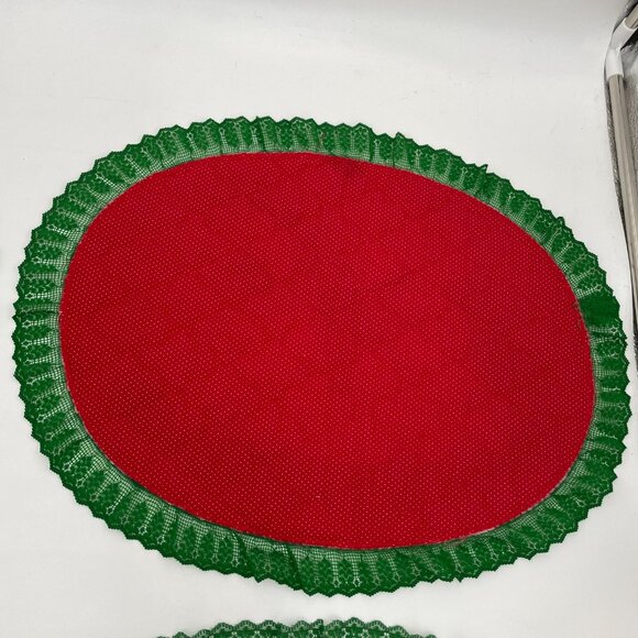 Vintage Christmas‎ Placemats Rocking Horses Set of Four Red Green Lace Holiday - Picture 13 of 14